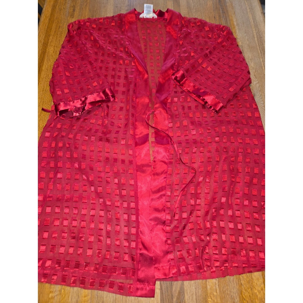 Secret Treasures Women Large Red Burnout Square Pattern Sheer‎ Kimono House Robe